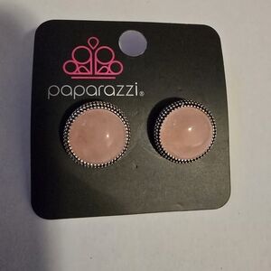 paparazzi Blush Pink Round Cabochon Stud Earrings with Silver Bezel